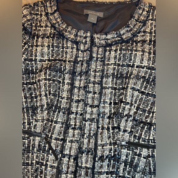 Ann Taylor Tweed Jacket Black White Zip Pocket Size 6 - Picture 6 of 12
